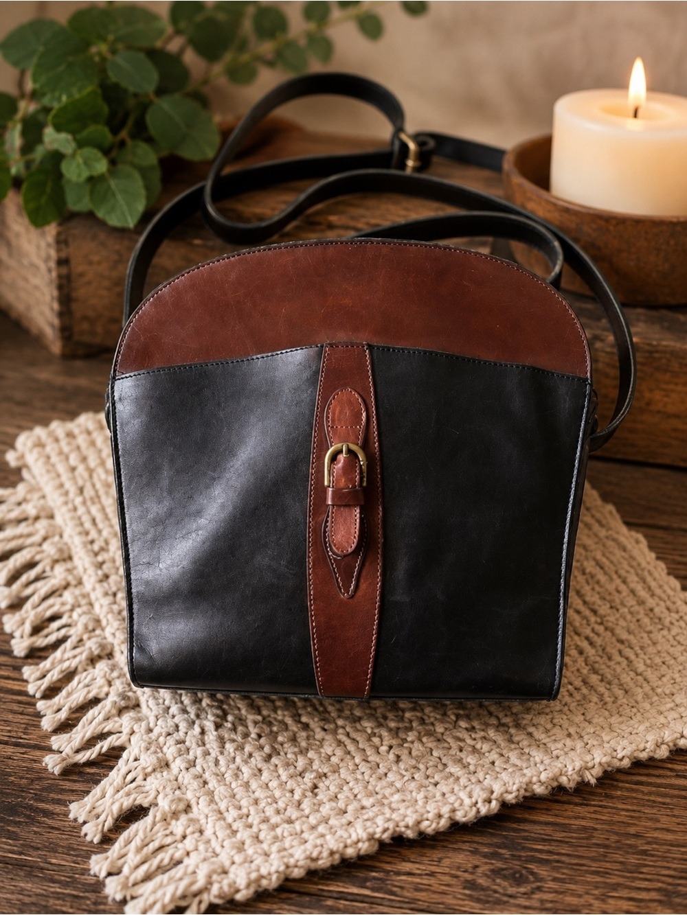 PEGABO Retro Euro Style Weathered Genuine Leather Cross Body Structured Bag